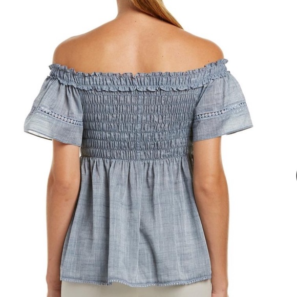 MAX STUDIO Off-The-Shoulder Cotton Blouse, in Blue, Size Small - Picture 2 of 12